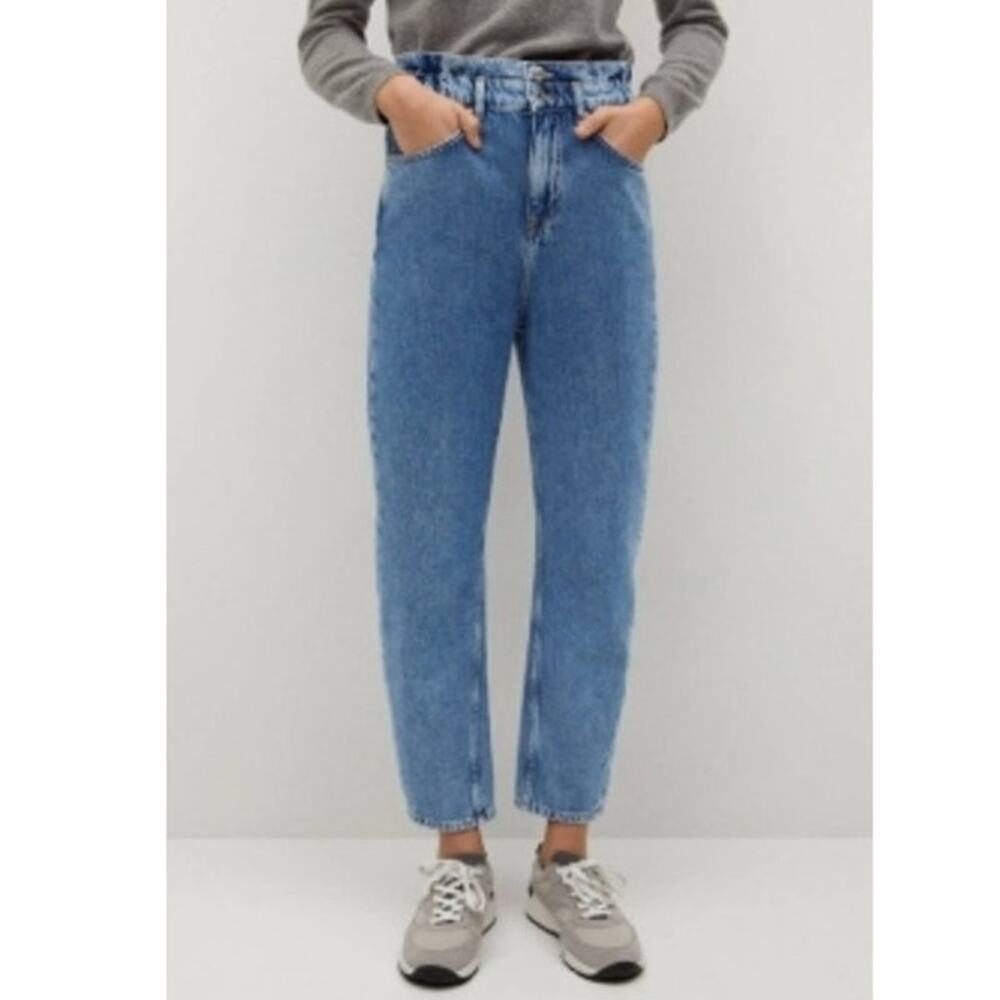 Mango Denim Women's Cropped High Waisted Light Wash Mom Jeans Size 8 Straight
